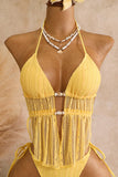 Beaded Fringe Halter Swimwear Set