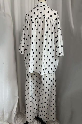 Polka Dot Button-Up Wide Leg Pants Set