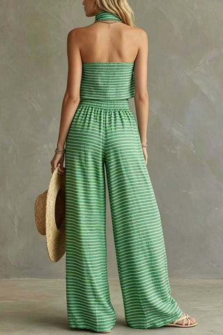 Striped Tube-Top High-Waist Pants Set
