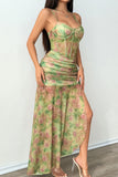 Sheer Mesh Sweetheart Ruched Maxi Dress