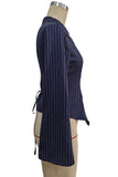 Striped Wrap V-Neck Tie Waist Blouse