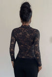 Sheer Floral Lace Mock Neck Long Sleeve Blouse
