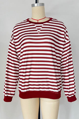 Striped Crew Neck Contrast Trim Top