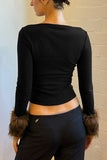 Faux Fur Cuff Long Sleeve Crop Top