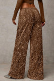 Sequin Drawstring Wide-Leg Casual Pants