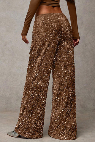 Sequin Drawstring Wide-Leg Casual Pants