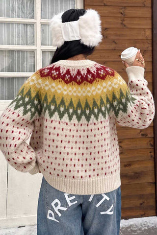Fair Isle Knit Button-Front Cardigan