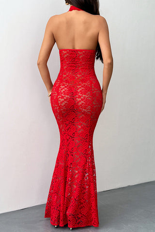 Sheer Lace Halter Casual Dress