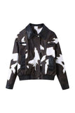 Cow Print Collared Zip-Up Jacket
