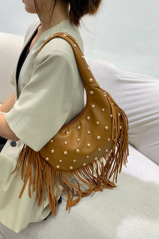 Studded Fringe Hobo Bag