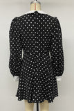Polka Dot Contrast Collar Long Sleeve Mini Dress
