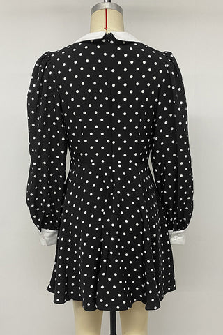 Polka Dot Contrast Collar Long Sleeve Mini Dress