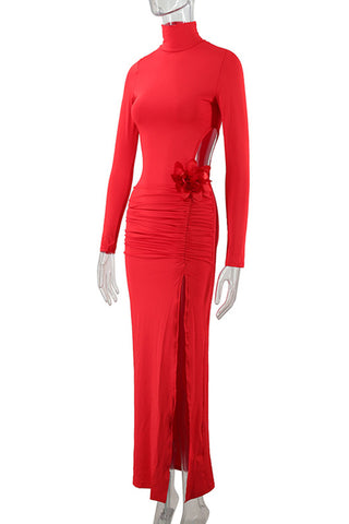 Mock Neck Cutout Slit Bodycon Casual Dress