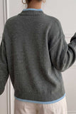 Contrast Ribbed Mock Neck Knit Sweater