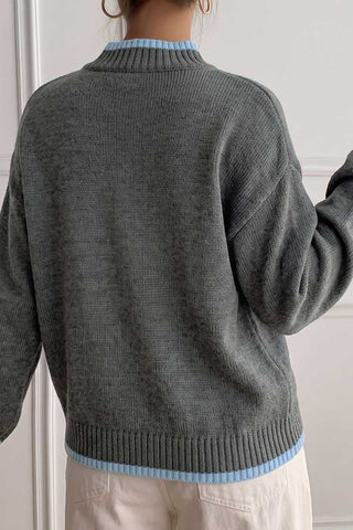Contrast Ribbed Mock Neck Knit Sweater
