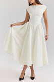 Boat Neck Cap Sleeve Fit and Flare Midi Dress