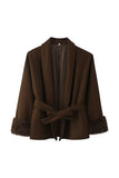 Faux Fur Cuff Wrap Belted Coat