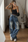 Script Print Cargo Pocket Baggy Jeans