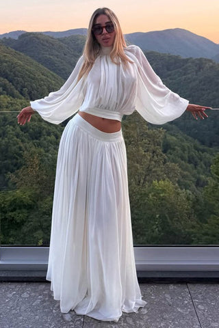 Bell Sleeve Mock Neck Crop Skirt Set