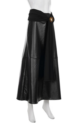 Buckle Wrap A-Line Midi Skirt