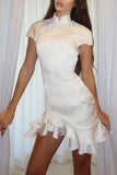 High-Neck Ruffle Hem Mini Dress