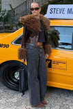 Fuzzy Collar Cropped Button-Front Jacket