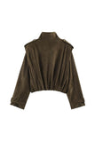 Double-Breasted Velvet Crop Coat