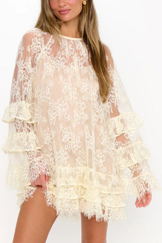 Floral Lace Bell Sleeve Mini Dress
