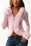 Faux Fur Trim V-Neck Crop Top