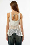 Sheer Floral Lace V-Neck Ruffle Tank