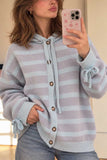 Striped Hooded Button-Front Knit Cardigan