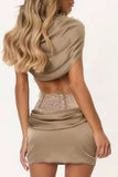 Cowl Neck Draped Crop Top Set