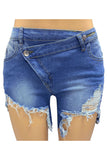 Asymmetrical Frayed Hem Denim Shorts