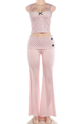 Polka Dot Sweetheart Crop Top and Pants Set