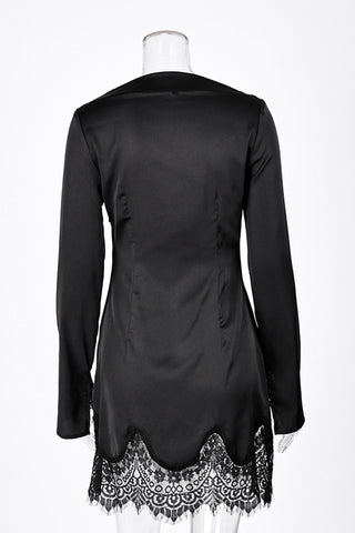 Long-Sleeve Lace-Trim Casual Dress