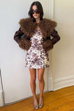 Fuzzy Collar Cropped Button-Front Jacket