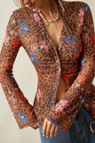 Floral Leopard Print Button-Front Blouse