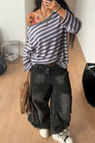 Striped Boat-Neck Long-Sleeve Top