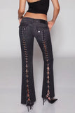 Lace-Up Detail Flare Jeans
