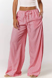 Striped Drawstring Wide-Leg Casual Pants