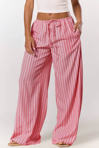 Striped Drawstring Wide-Leg Casual Pants