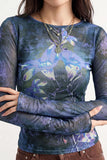 Sheer Floral Print Long Sleeve Top