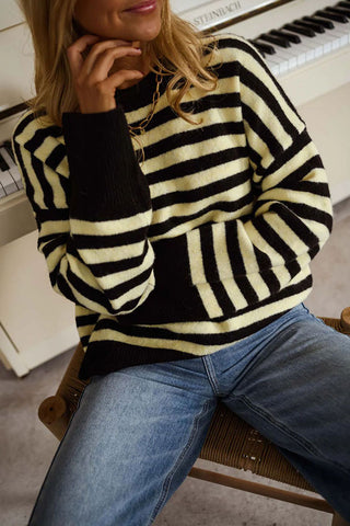 Striped Crew Neck Drop Shoulder Sweater