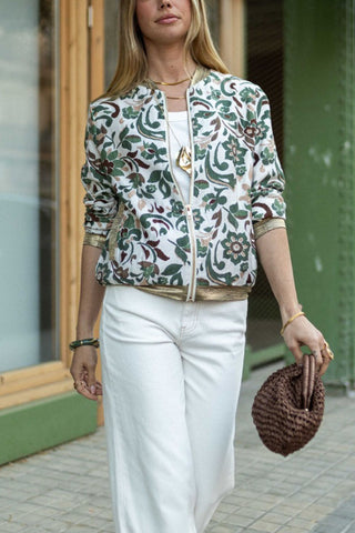 Floral Zip-Front Bomber Jacket