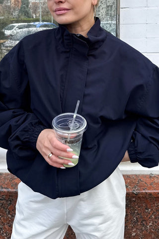 Mock Neck Zip-Front Bomber Jacket