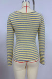 Striped Long Sleeve Crew Neck Blouse