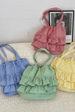 Gingham Ruffle Drawstring Tote Bag