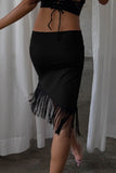 Asymmetrical Fringe Midi Skirt