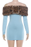 Faux Fur Rhinestone Off-Shoulder Bodycon Dress
