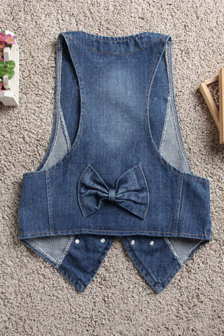 Sequin Hem Button Front Denim Vest